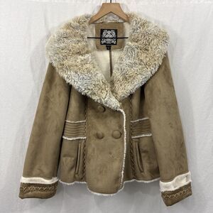 Esprit Vintage Penny Lane Style Womens Sz XL Tan Faux Suede Fur Coat